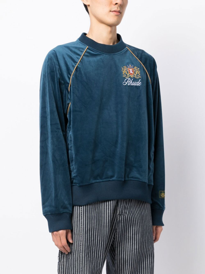 Shop Rhude Crest-embroidered Sweatshirt In Blau