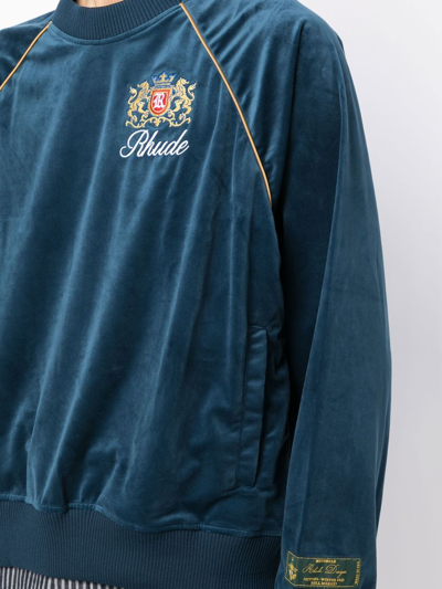 Shop Rhude Crest-embroidered Sweatshirt In Blau