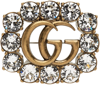 Shop Gucci Gold Double G Brooch In 8062 0933/crystal
