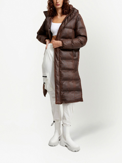 Shop Unreal Fur Crocodile-effect Padded Coat In Brown