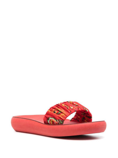 Shop Ancient Greek Sandals Tayegete Bandana-print Slides In Red