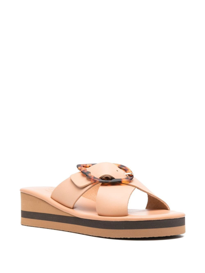 Shop Ancient Greek Sandals Thais Rainbow Wedge Slides In Neutrals