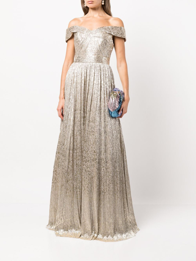 Shop Aidan Mattox Off-shoulder Metallic Gown In Gold