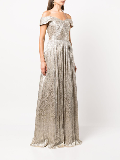 Shop Aidan Mattox Off-shoulder Metallic Gown In Gold