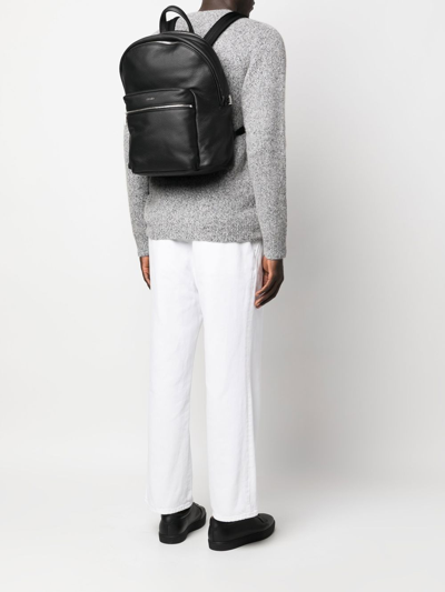 Zegna Logo-plaque Leather Backpack In Black