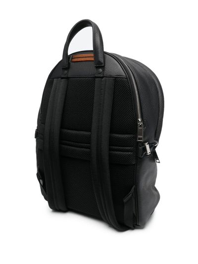 Zegna Logo-plaque Leather Backpack In Black