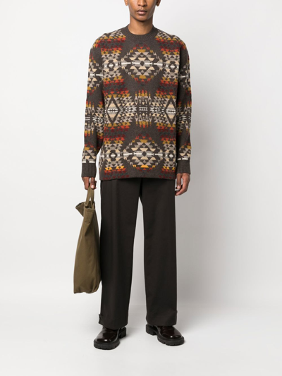 Shop Junya Watanabe Intarsia-knit Long-sleeved Jumper In Braun