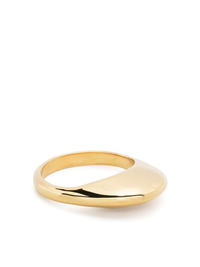 Shop Saint Laurent Logo-engraved Signet Ring In Gold