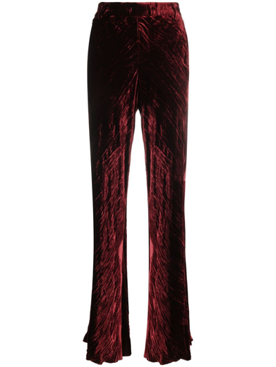 Shop Etro Froissé Flared Velvet Trousers In Rot