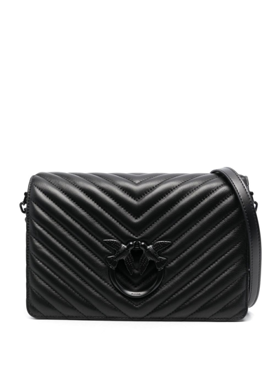 Shop Pinko Love Quilted Leather Crossbody Bag In Black