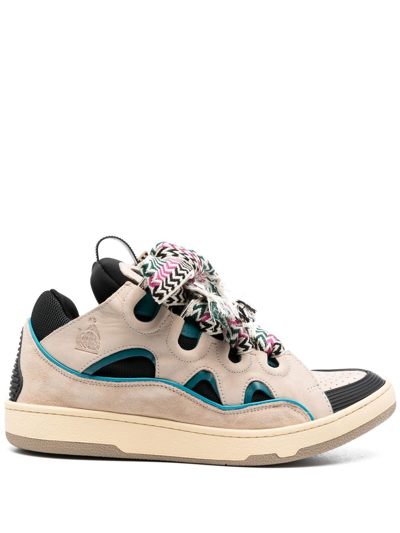 Shop Lanvin Curb Lace-up Sneakers In Nude