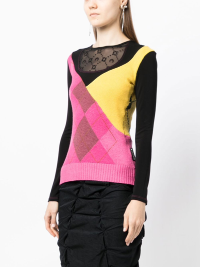 Shop Marine Serre Patchwork Knitted Top In Black