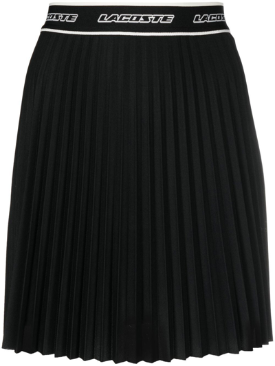 Shop Lacoste Logo-waistband Pleated Skirt In Schwarz
