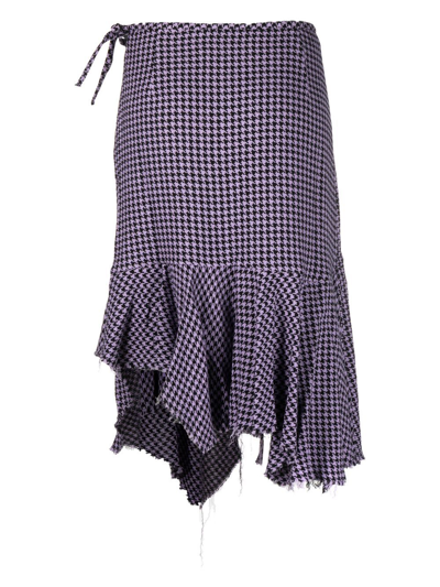 Shop Marques' Almeida Asymmetric Check-print Midi Skirt In Schwarz