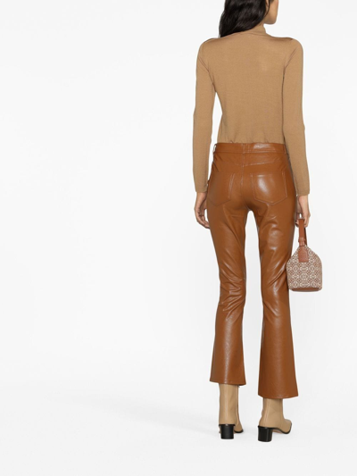 Shop Paige Flared Faux-leather Trousers In Brown