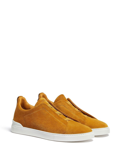 Shop Zegna Triple Stitch Suede Sneakers In Orange