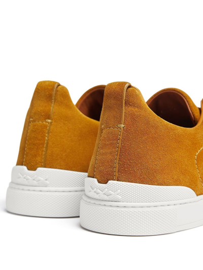 Shop Zegna Triple Stitch Suede Sneakers In Orange