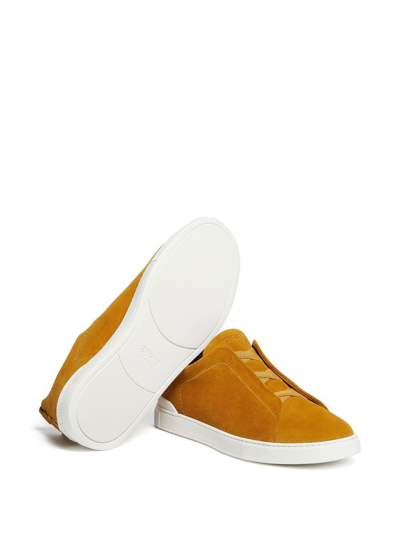 Shop Zegna Triple Stitch Suede Sneakers In Orange