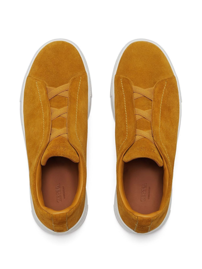 Shop Zegna Triple Stitch Suede Sneakers In Orange