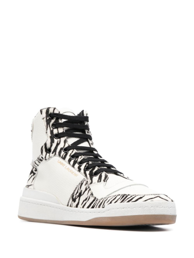 Shop Saint Laurent Animal-print High-top Sneakers In Weiss