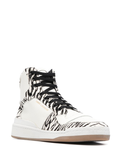 Shop Saint Laurent Zebra-print High-top Sneakers In Weiss