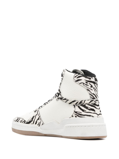 Saint Laurent Men's Sl/24 Mid-top Sneakers In Smooth Leather And Zebra Print Pony Effect Leather In Weiss