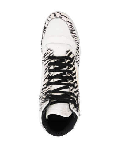 Saint Laurent Men's Sl/24 Mid-top Sneakers In Smooth Leather And Zebra Print Pony Effect Leather In Weiss
