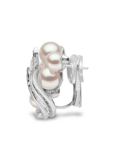 Shop Yoko London 18kt White Gold Raindrop Pearl And Diamond Earrings In Silver