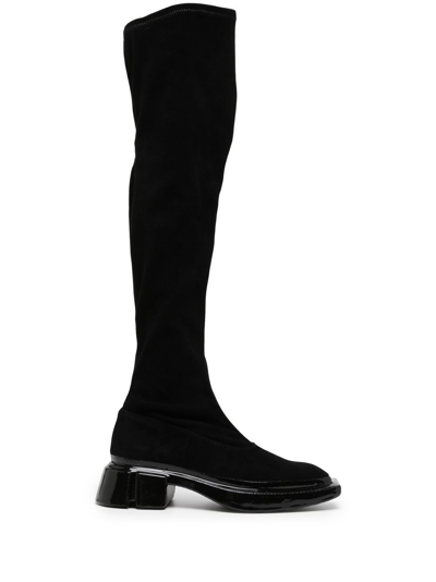 Shop Both Knee-high Low-heel Boots In Black