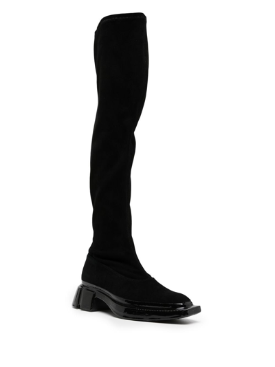 Shop Both Knee-high Low-heel Boots In Black