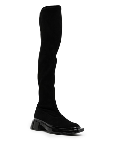 Both Knee-high Low-heel Boots In Black