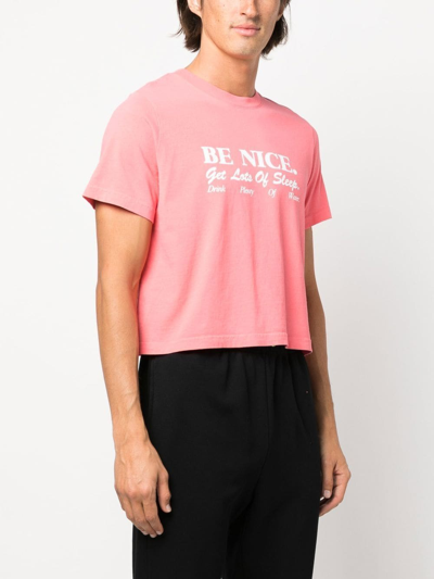 Shop Sporty And Rich Be Nice Print Cropped T-shirt In Pink