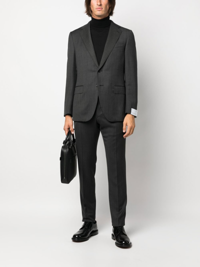 Caruso Single-breasted Woollen Suit In Schwarz