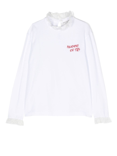 Shop Philosophy Di Lorenzo Serafini Frill-collar Long-sleeve T-shirt In White