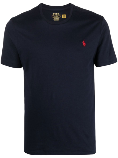 Shop Polo Ralph Lauren Polo Pony Embroidered T-shirt In Blau