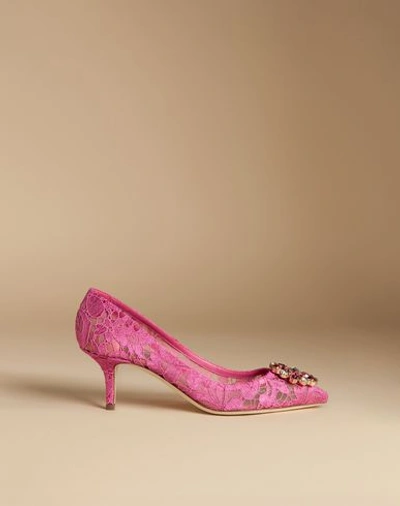 Shop Dolce & Gabbana Court Shoe In Taormina Lace With Crystals In Fuchsia