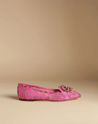 Shop Dolce & Gabbana Slipper In Taormina Lace With Crystals In Fuchsia