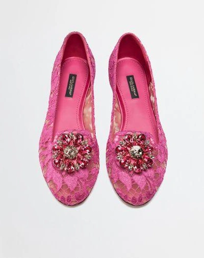 Shop Dolce & Gabbana Slipper In Taormina Lace With Crystals In Fuchsia