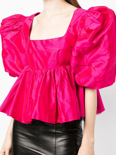 Anouki Oversized Puff Sleeve Silk Blouse In Pink Modesens 6483