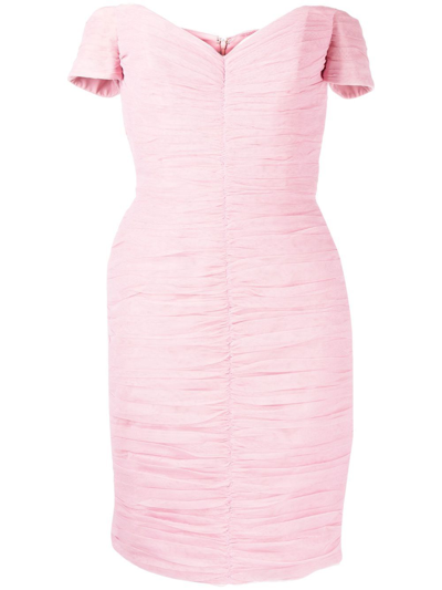 Shop Anouki Off-shoulder Draped Mini Dress In Pink