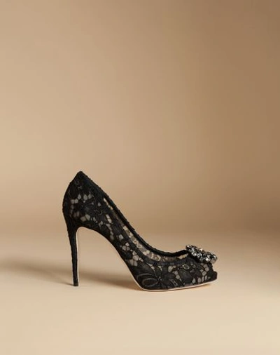 Shop Dolce & Gabbana Taormina Lace Open Toe Court Shoes With Embroidery In Black