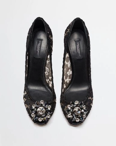 Shop Dolce & Gabbana Taormina Lace Open Toe Court Shoes With Embroidery In Black