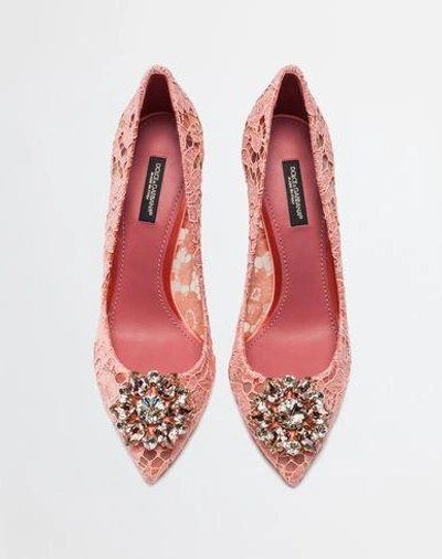 Shop Dolce & Gabbana Court Shoe In Taormina Lace With Crystals In Pink