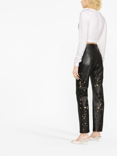 Shop Durazzi Milano Cut-out Leather Straight-leg Trousers In Black