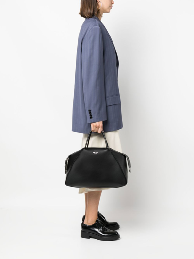 Prada Logo-plaque Leather Tote Bag In Black
