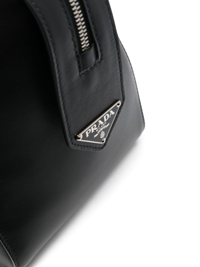 Prada Logo-plaque Leather Tote Bag In Black