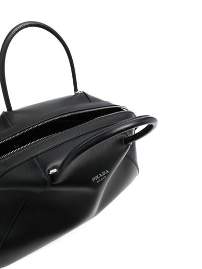 Prada Logo-plaque Leather Tote Bag In Black