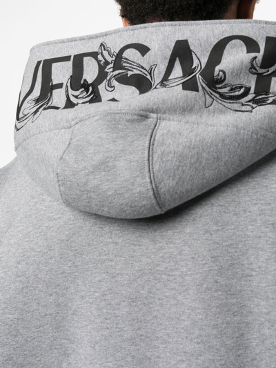 Shop Versace Logo-print Zip-up Hoodie In Grau