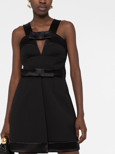 Jil Sander Bow-detailed Cutout Satin-trimmed Wool Mini Dress In Schwarz