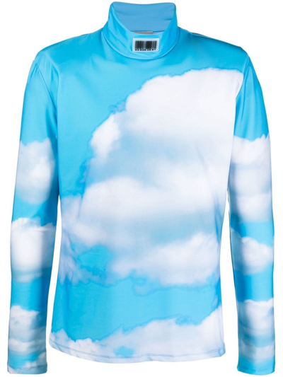 Shop Vtmnts Cloud-print High-neck Top In Blau